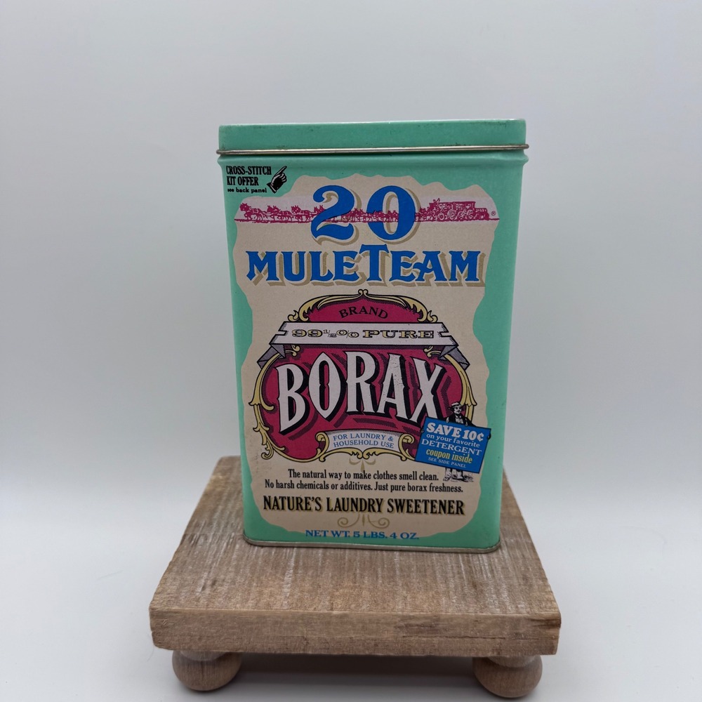 Vintage 20 Mule Team Borax Advertising Tin Seafoam Green Retro Laundry Decor